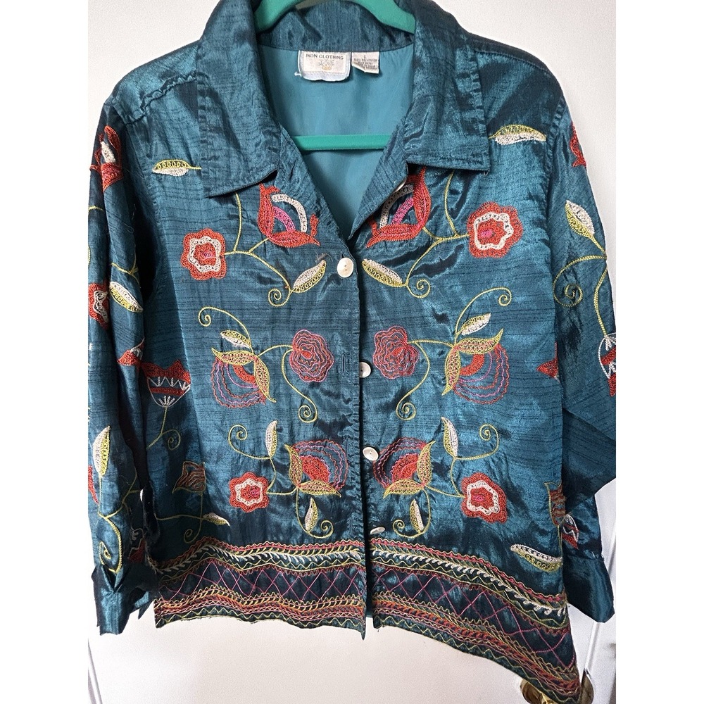 Ikon Clothing embroidered light jacket L casual Lagenlook Artsy